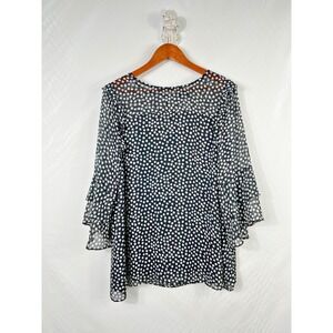 Roz & Ali Women's 2X Black‎ White/Black Polka Dot Top Ruffle Feminine Whimsy